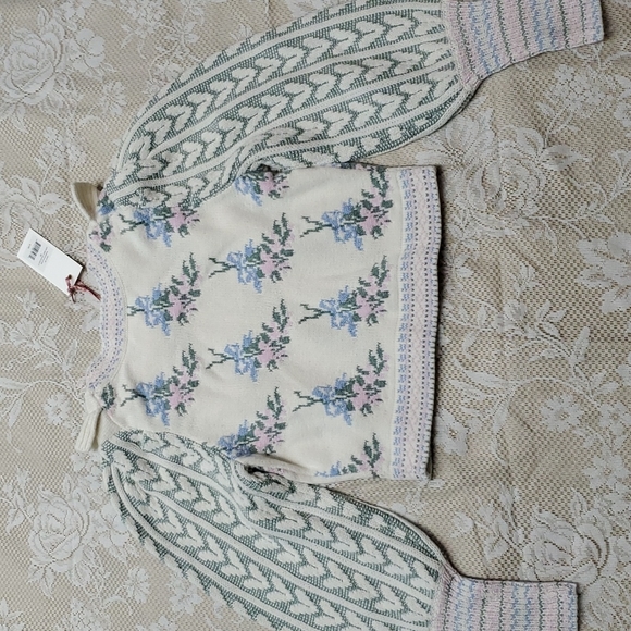 Loveshackfancy Warwick knit sweater floral ruffle hearts XS - Picture 14 of 17